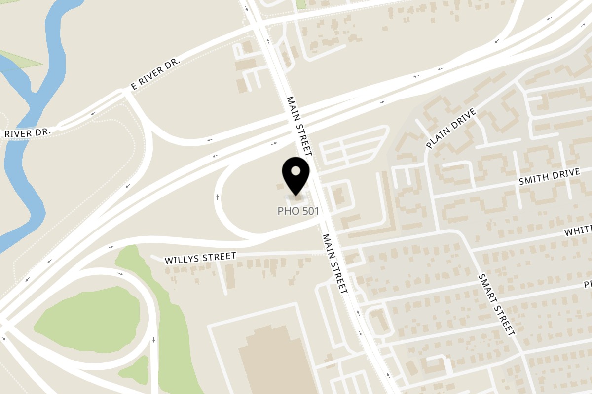 Map showing the location of PHO 501 on 501 Main St #5 in East Hartford